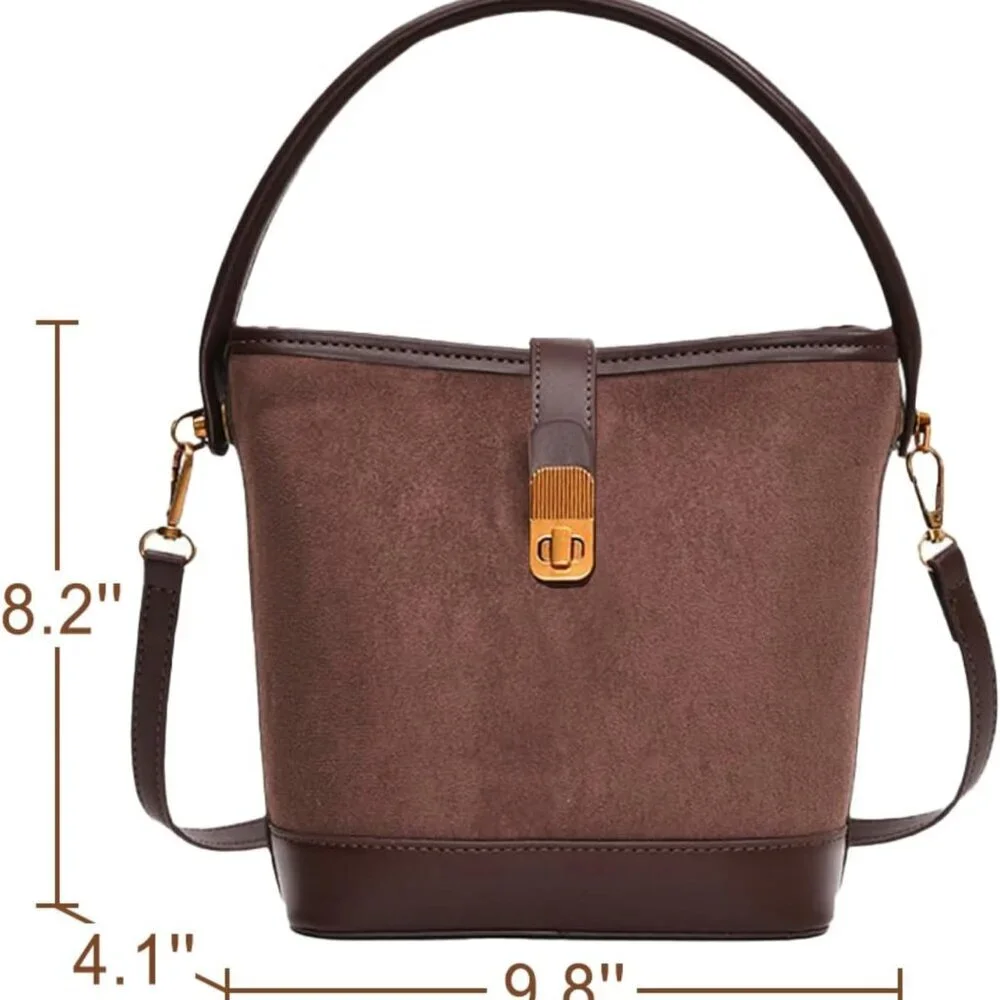 Suede Buckle Bag for Women Vintage Small Crossbody Shoulder Purse - Picture 7 of 7